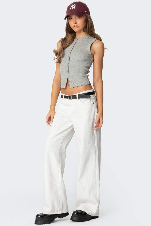Edikted Basel Button Up Tank Top Gray Melange