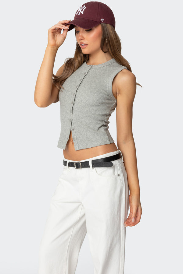 Edikted Basel Button Up Tank Top Gray Melange