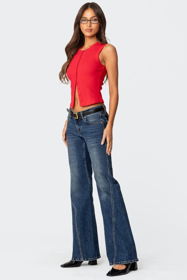 Edikted Basel Button Up Tank Top Red