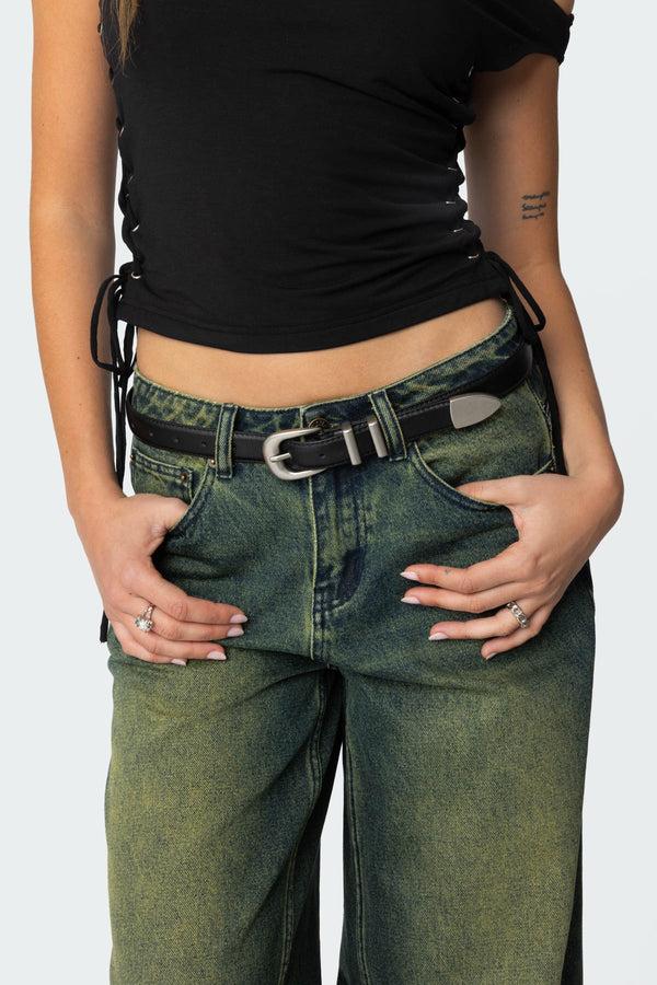 edikted Basic Buckle Faux Leather Belt black