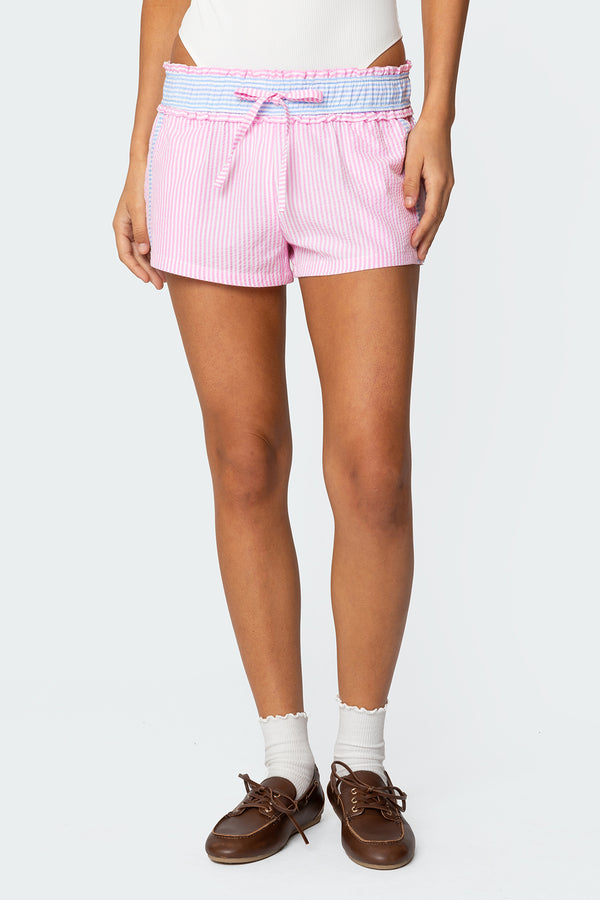Edikted Baylee Contrast Striped Shorts Light Pink
