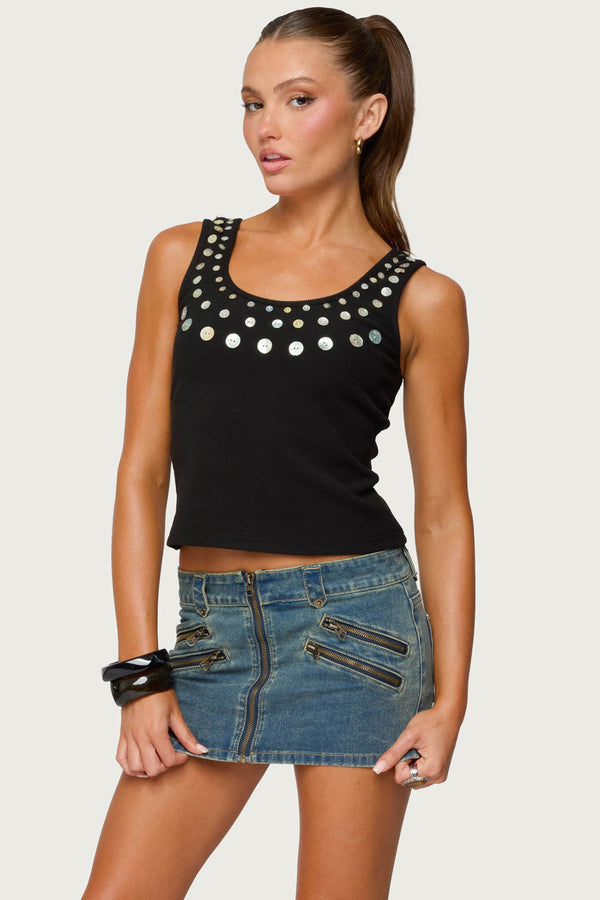 edikted Beach Babe Scoop Tank Top black washed