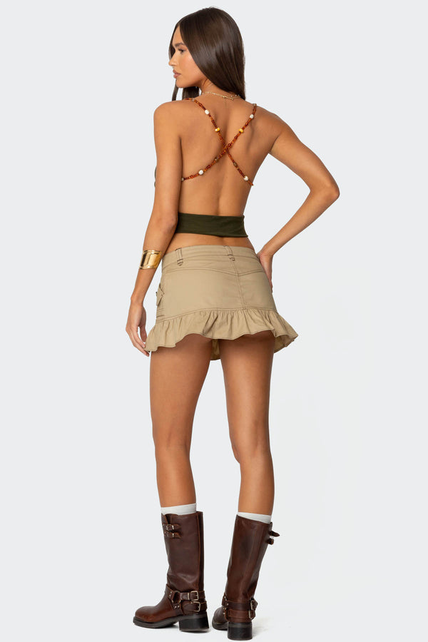 Edikted Beaded Deep Cowl Neck Backless Top Green