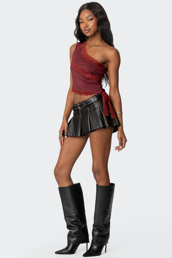 Edikted Becky Lacey One Shoulder Top Burgundy