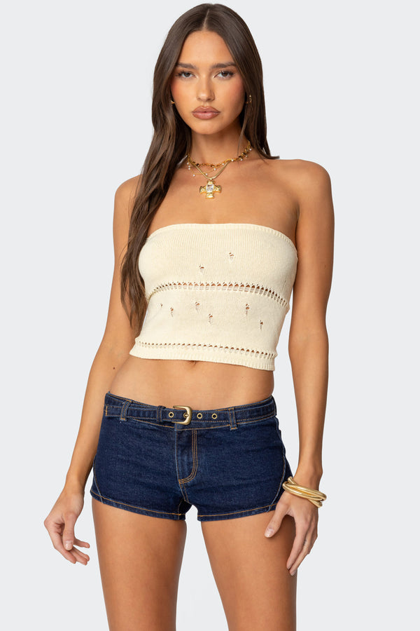 edikted Belline Knit Strapless Top yellow