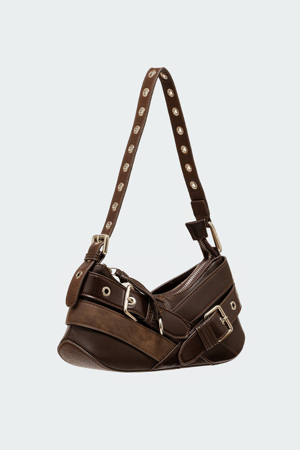 Edikted Belted Faux Leather Bag Brown