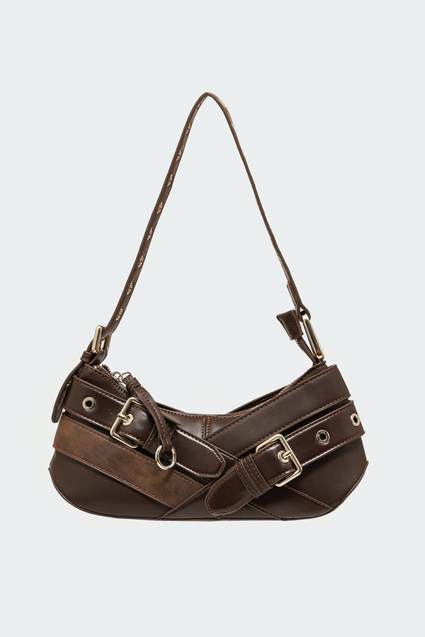 Edikted Belted Faux Leather Bag Brown