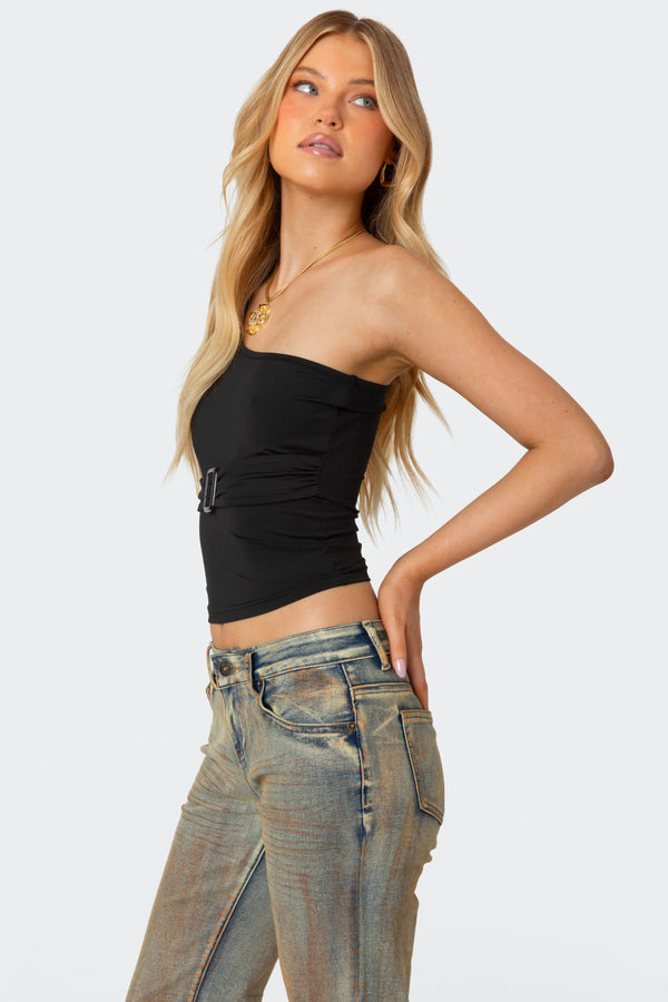 Edikted Belted One Shoulder Top Black