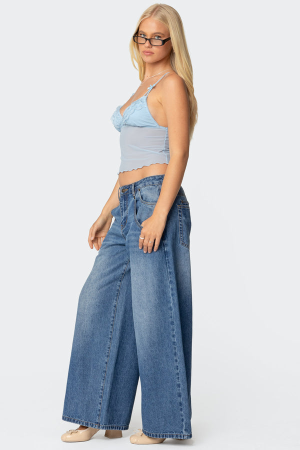 Edikted Berkley Sheer Mesh Lacey Top Light Blue