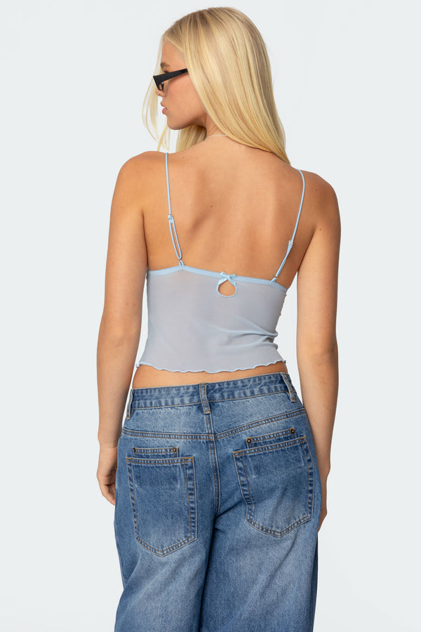 Edikted Berkley Sheer Mesh Lacey Top Light Blue