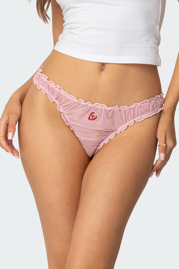 edikted Berry Babe Sheer Mesh Thong pink