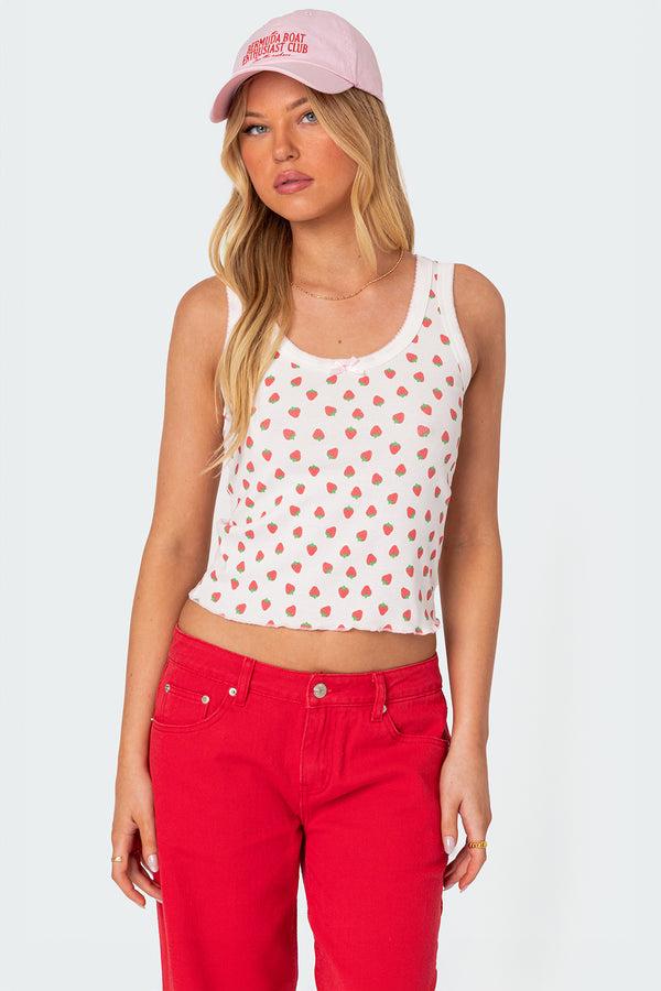 edikted Berry Cool Printed Tank Top white
