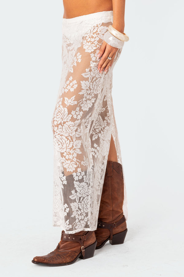 Edikted Bess Sheer Lace Maxi Skirt White