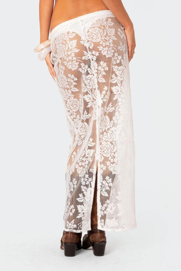 Edikted Bess Sheer Lace Maxi Skirt White