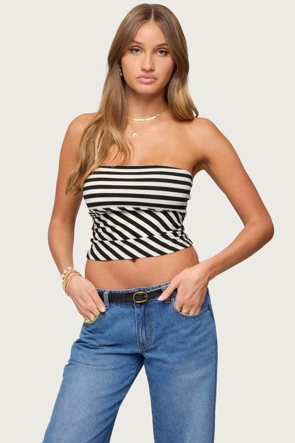 edikted Betsana Striped Tube Top black and cream