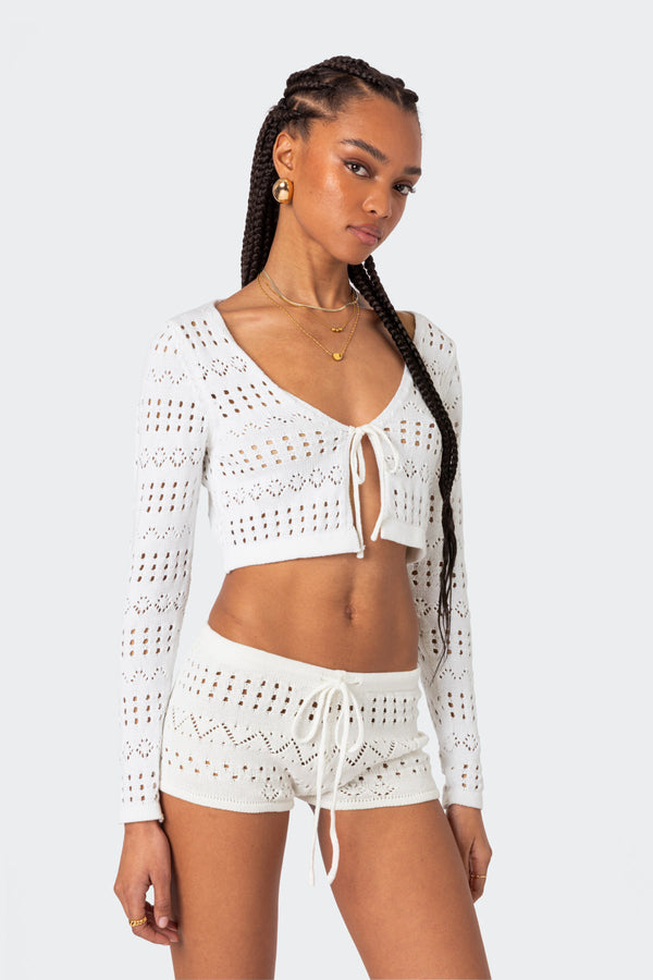 Edikted Betsy Tie Front Knit Top White