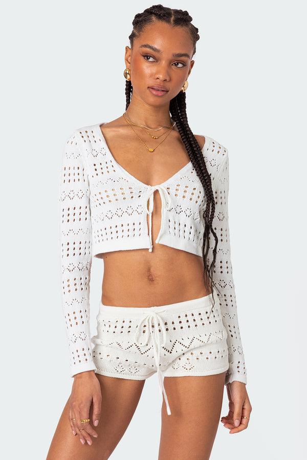 Edikted Betsy Tie Front Knit Top White