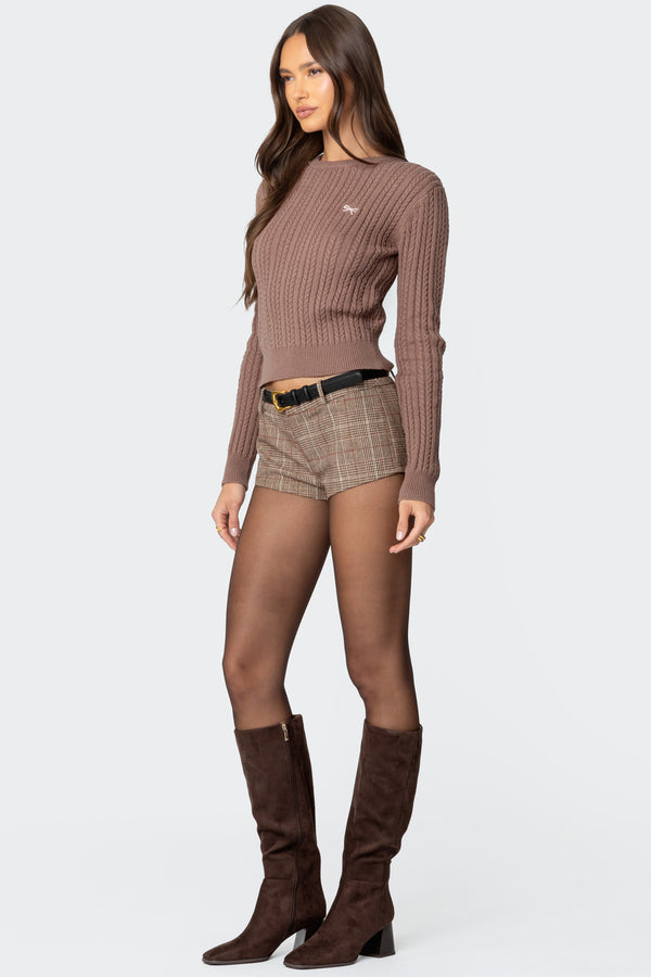 Edikted Beverly Bow Cable Knit Sweater Brown