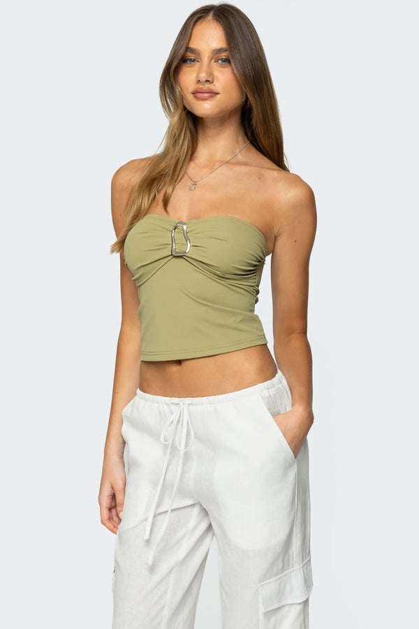 Edikted Bex Abstract Ring Tube Top Olive