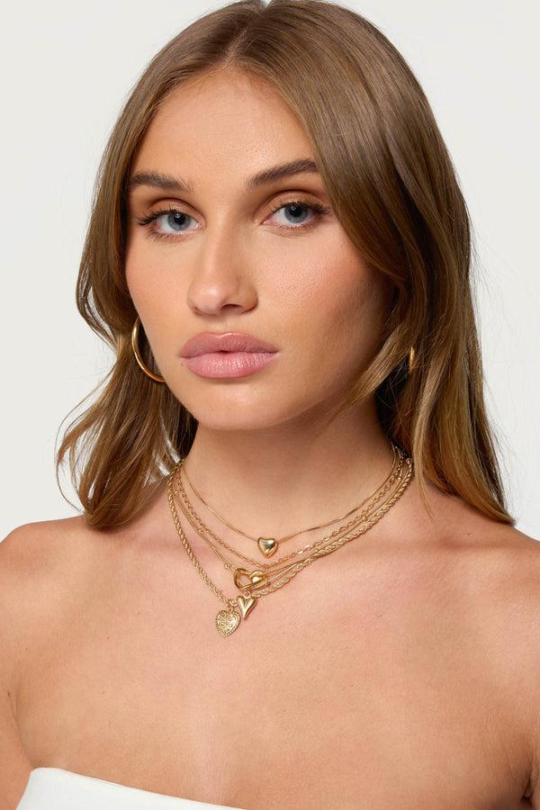 edikted Big Heart Layered Necklace gold