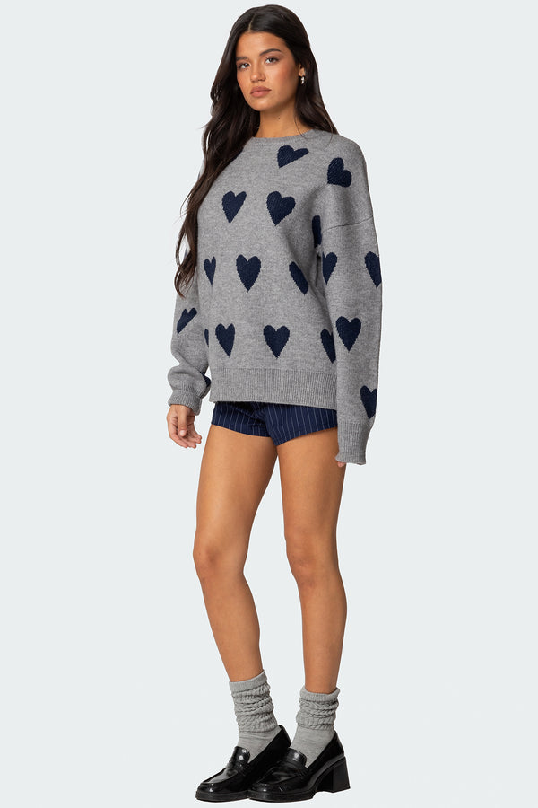 Edikted Big Heart Oversized Sweater Gray Melange