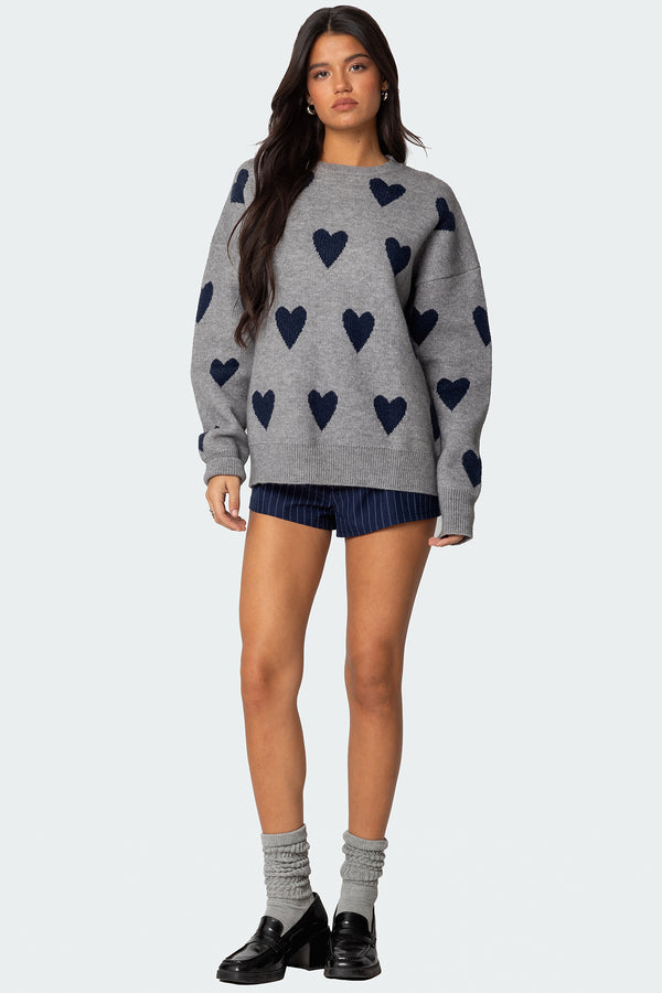 Edikted Big Heart Oversized Sweater Gray Melange