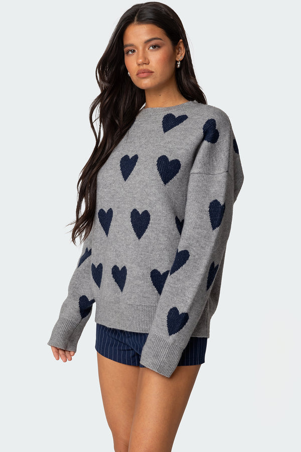Edikted Big Heart Oversized Sweater Gray Melange