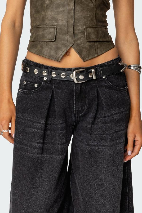 Edikted Big Stud Faux Leather Belt Black