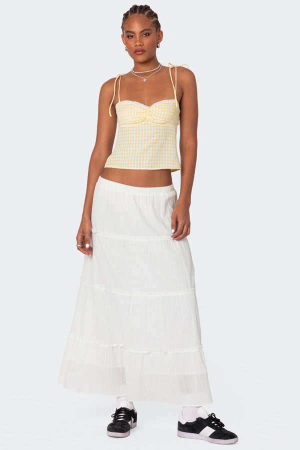 Edikted Billie Open Tie Back Gingham Top Yellow