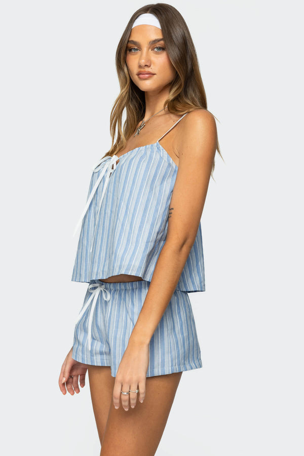 Edikted Birkley Striped Babydoll Top Blue