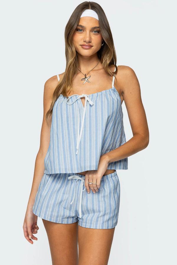 edikted Birkley Striped Babydoll Top blue