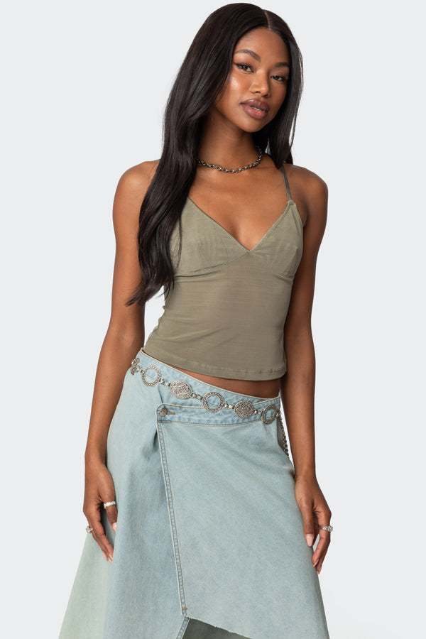 Edikted Blake Mesh Tank Top Green