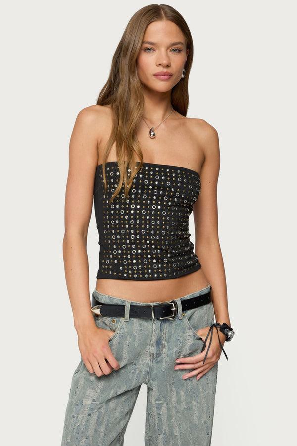 edikted Blanco Studded Grommet Tube Top black