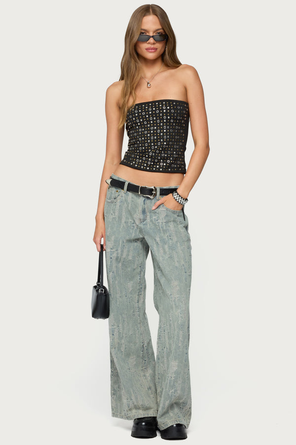 Edikted Blanco Studded Grommet Tube Top Black