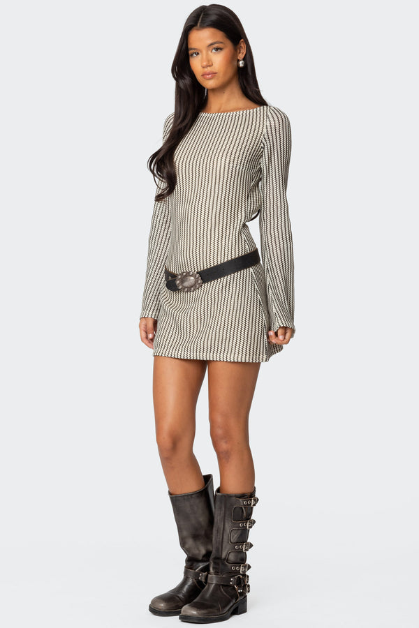 Edikted Boat Neck Crochet Mini Dress Cream
