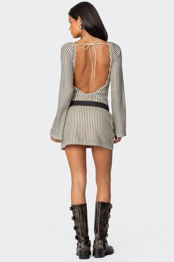 edikted Boat Neck Crochet Mini Dress cream