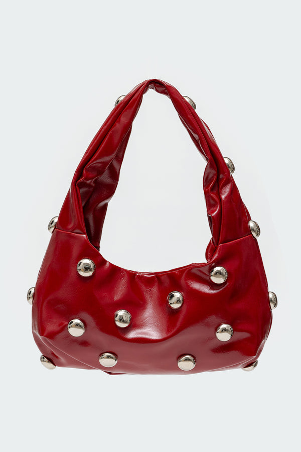 Edikted Bold Studded Faux Leather Bag Red