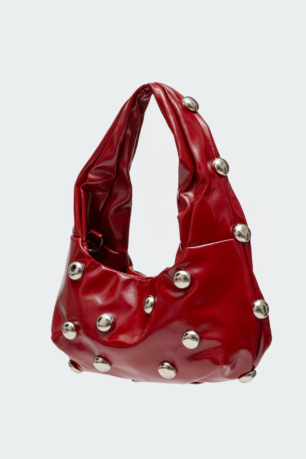 Edikted Bold Studded Faux Leather Bag Red