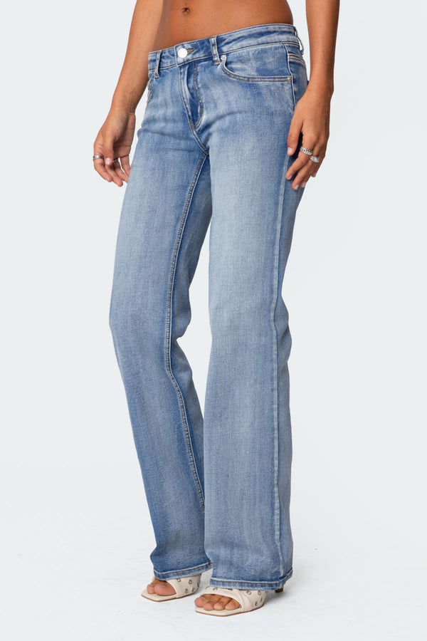 Edikted Boot Cut Washed Low Rise Jeans Blue Washed