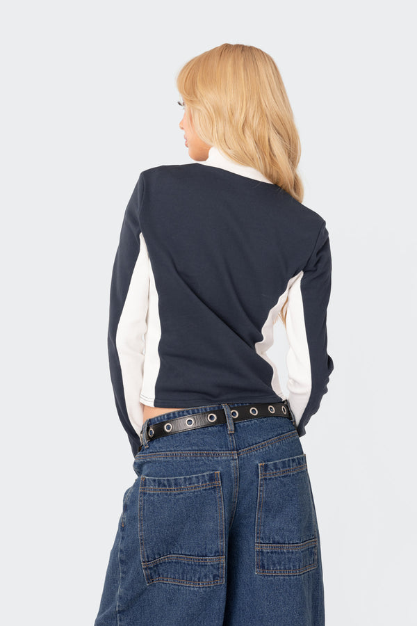 Edikted Boss Babe Zip Up Sweatshirt Navy