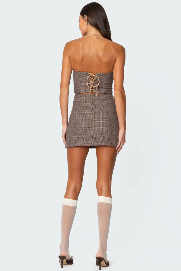 Edikted Boss Mode Plaid Mini Dress Brown