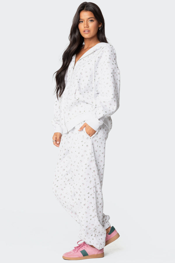 Edikted Bouquet Oversized Zip Up Hoodie Cream