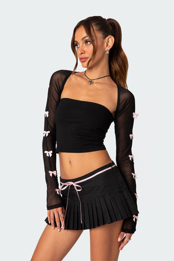 Edikted Bow Babe Sheer Mesh Shrug Black