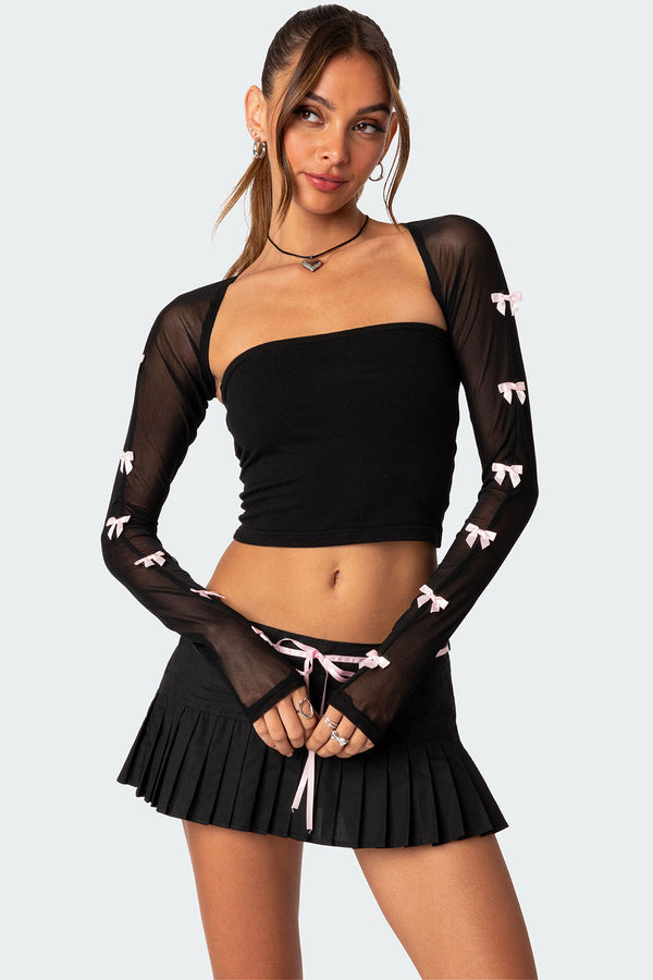 edikted Bow Babe Sheer Mesh Shrug black