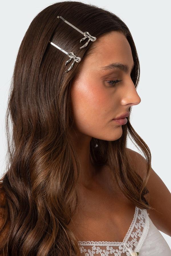 edikted Bow Barette Set silver