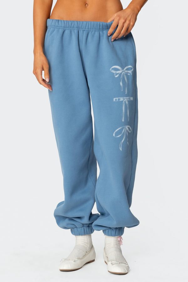 Edikted Bow Bliss Oversized Sweatpants Blue