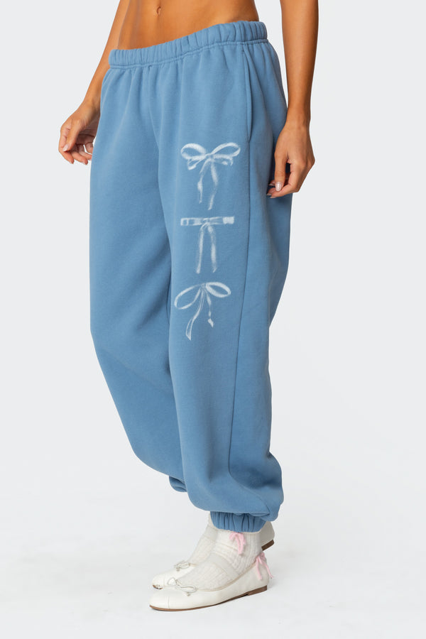 Edikted Bow Bliss Oversized Sweatpants Blue