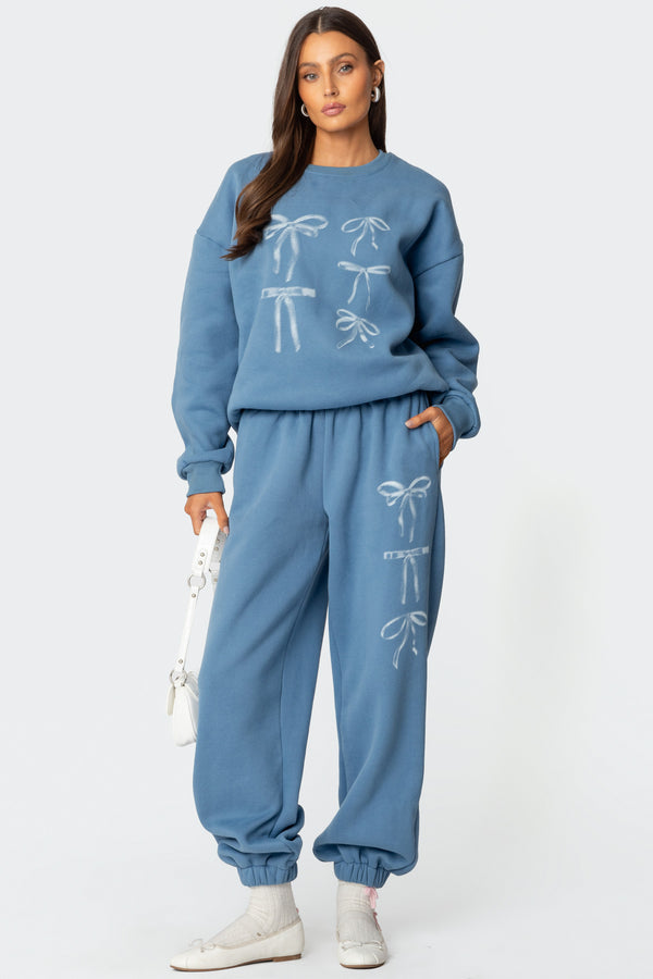edikted Bow Bliss Oversized Sweatpants blue