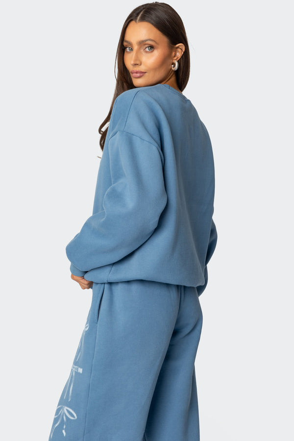 Edikted Bow Bliss Oversized Sweatshirt Blue