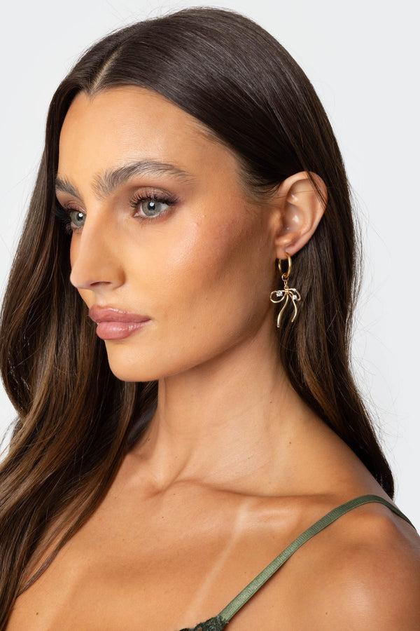 Edikted Bow Charm Hoop Earrings Gold
